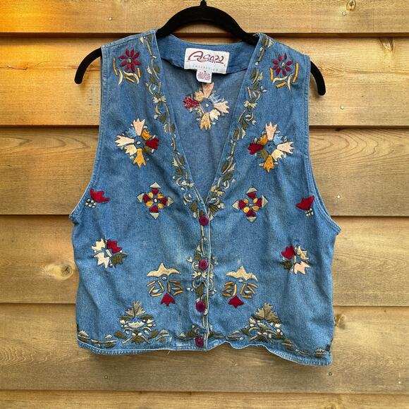 Agapo Embroidered 90's blue jean vest - Picture 2 of 4